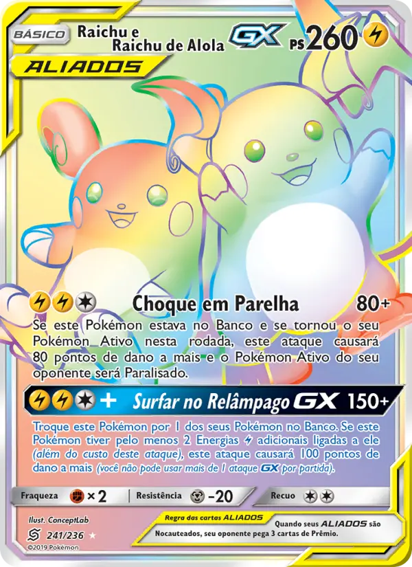 Carta Raichu e Raichu de Alola GX